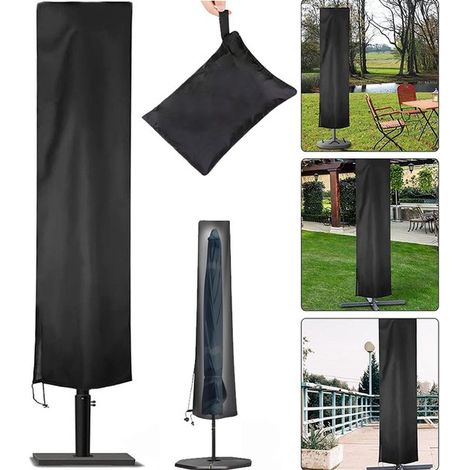 Housse de parasol étanche - 190 x 50 x 30 cm - noir - Avec fermeture éclair, cordon de serrage et housse de rangement - Parasol sur pied (1/5)