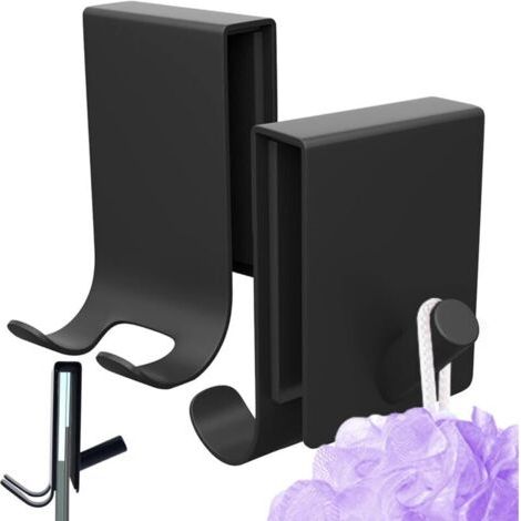 1 Duschhandtuchhaken, Set mit 2 kombinierten Handtuchhaken, Handtuchhaken zum Aufhängen ohne Bohren, Rasiererhalter (Schwarz, mit rutschfestem Schaumstoff)
