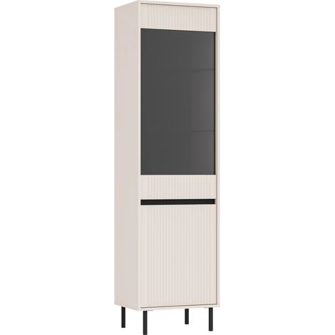 AX LIVING Vitrine Bodrum Hochschrank 2 Türen Glas 56 cm Sandbeige