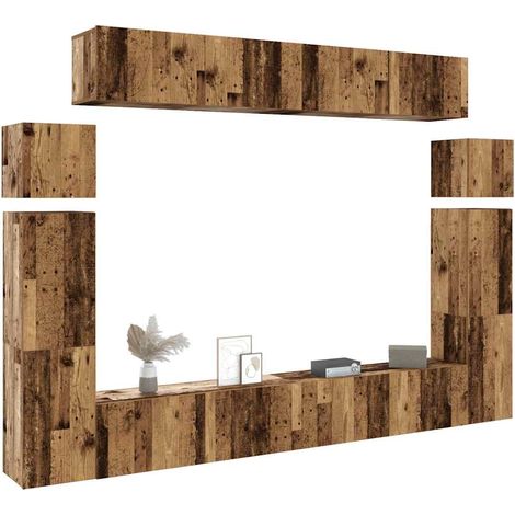 Ensemble de meuble TV mural 8 pcs vieux bois bois d'ingénierie (1/5)