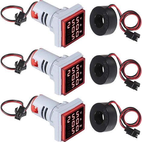 Lot de 3 ampèremètres-voltmètres numériques 3 en 1 (60-500 V, 0-100 A) avec affichage LED, détecteur de tension et testeur de courant.