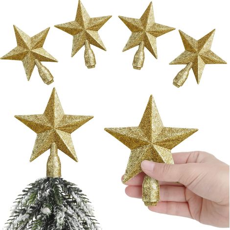 4 Stück 4 Zoll Glitzerstern Christbaumspitze – Mini-Weihnachtsstern Baumspitze Weihnachtsbaumschmuck Kleine Weihnachtsbaumdekoration für Heimdeko (Gold).