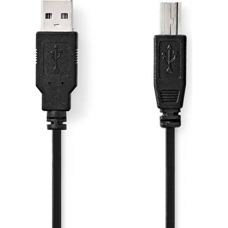 Nedis USB-Kabel / USB 2.0 / USB-A Stecker / USB-B Stecker / 10 W / 480 Mbps / Vernickelt / 2.00 m / Rund / PVC / Schwarz / Label