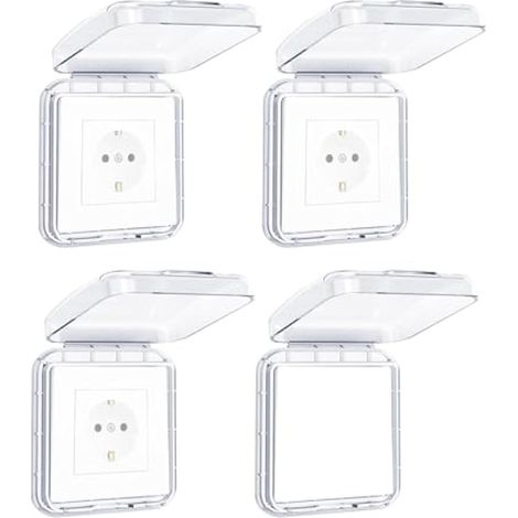 Cache-prise, boîtier étanche type 86, cache-interrupteur transparent, cache-fiche autocollant pour salle de bain, cuisine, chambre, extérieur, lot de 4 (1/5)