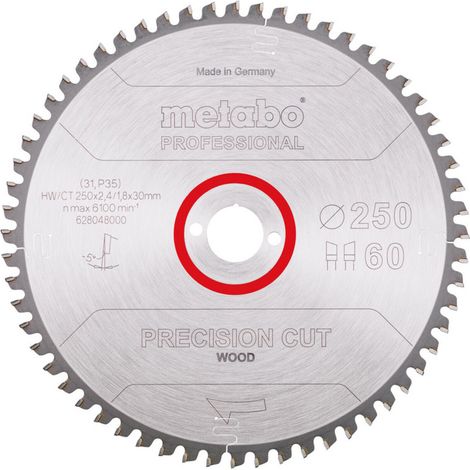 METABO Sägeblatt precision cut wood - professional, 250x2,4/1,8x30, Z60 WZ 5° neg. (628048000) (1/3)