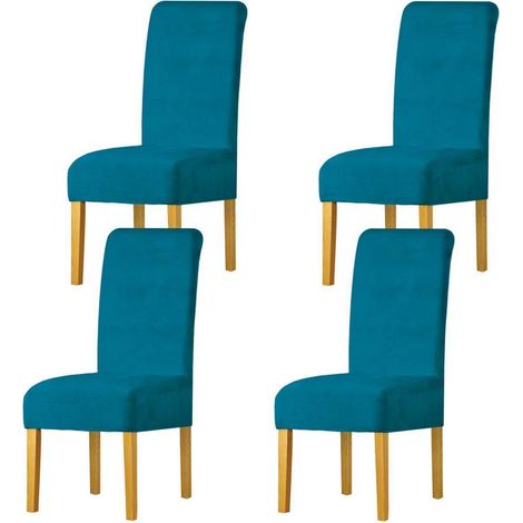 Dehnbare Samt Stuhlbezüge für Esszimmerstühle, 4er Pack, Pfauenblau (M) (1/5)