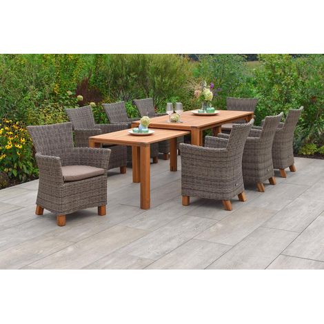 Toskana Set 9tlg 8 Sessel Auflagen Tisch 185/370x90/73cm