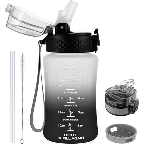 Trinkflasche Kinder Strohhalm BPAfrei 350ml 12oz-2 Deckel Weiß-schwarz (1/5)