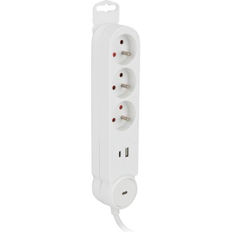 Zenitech – Multiprise 3 prises 16A avec 2 ports USB A+C – Interrupteur lumineux – Puissance 3680W – Longueur câble 1,4m - 3x16A (1/5)