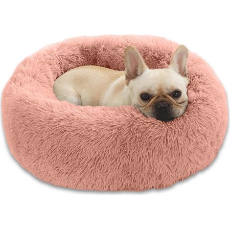 Flauschiges Donut Hundebett Plüsch Katzenbett rund, waschbar, Rosa 58cm
