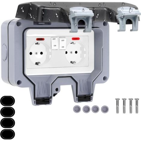 Prise Exterieure Etanche IP66 Double Prise de Courant et Volet de Multiprise , Prise Anti Poussière et Coupe Vent avec Interrupteur, Voyant Lumineux
