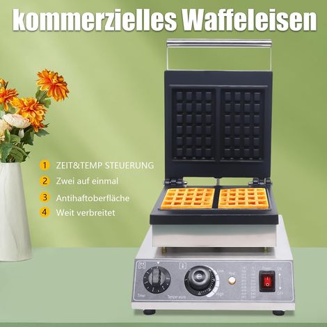 Profi Waffeleisen mit antihaftbeschichteten Backplatten, Waffelautomat für belgische Herzen Waffeln mit Edelstahl Gehäuse, 50-300 °C stufenlos (1/5)