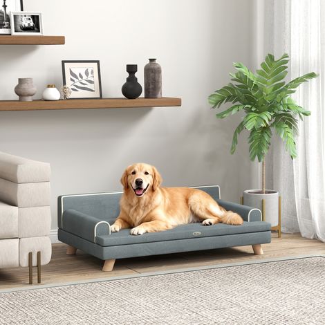Canapé chien chat scandinave coussin amovible pieds bois 100x62x32 gris (1/5)