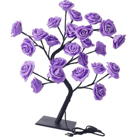 LED-Rosenbaumlampe mit USB-Anschluss, Nachtlicht für Partys, Indoor-Geburtstagsdekoration-Purple Rose