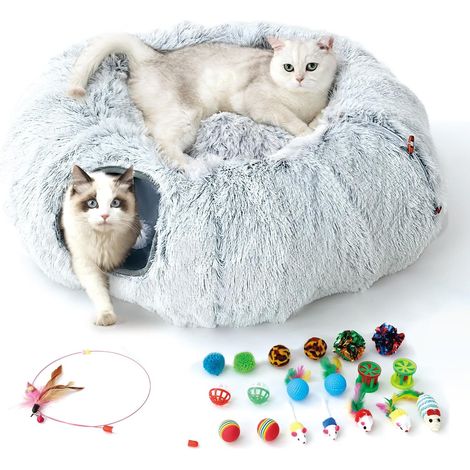 1 Tunnel Pour Chat 3-en-1, Transformable S C Rond, Dôme Amovible, Cadre Métal, Aéré, Avec 20 Jouets, Pour Chat Lapin