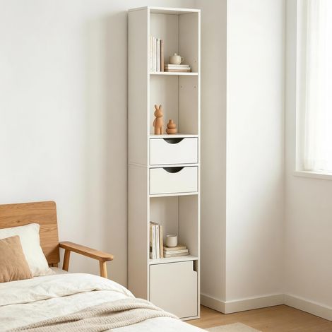 Étagère étroite sur pied, bibliothèque élégante haute de rangement et présentation pour salon, bureau ou buffet — design moderne et fonctionnel (1/4)