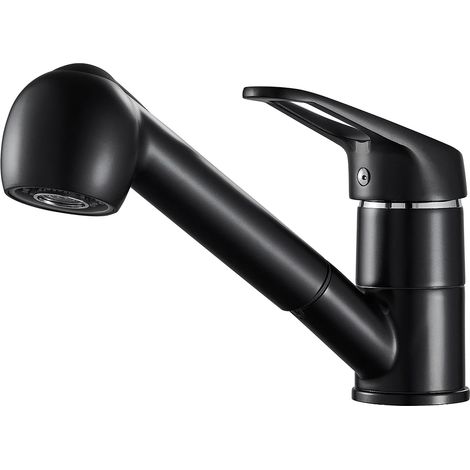 Grifo de cocina extraíble, cabezal rociador de doble función, color negro. (1/2)