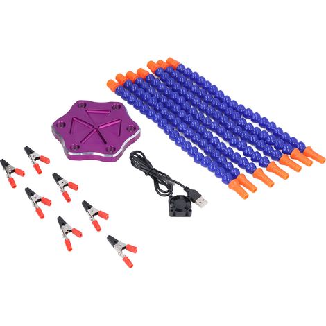 Support bras flexible pour fer à souder, troisième main avec base violette et outil USB (1/5)