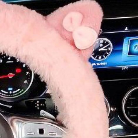 Housse de volant en peluche douce et chaude de 38 cm (15 pouces), antidérapante et mignonne, pour voiture de type 3 (rose). (1/4)