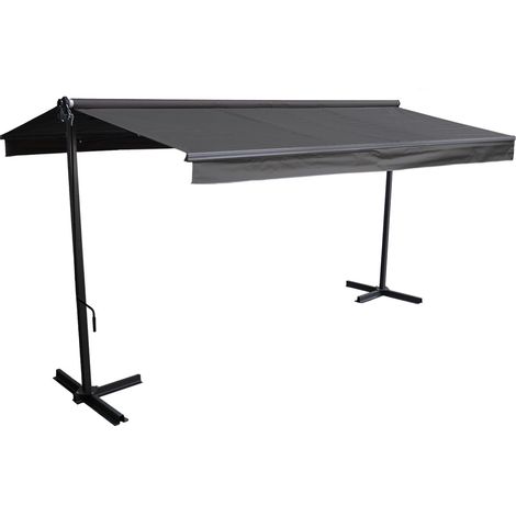 Toldo de doble vertiente sobre patas 3,95 x 3 m Tejido antracita y estructura gris FRENE (1/5)