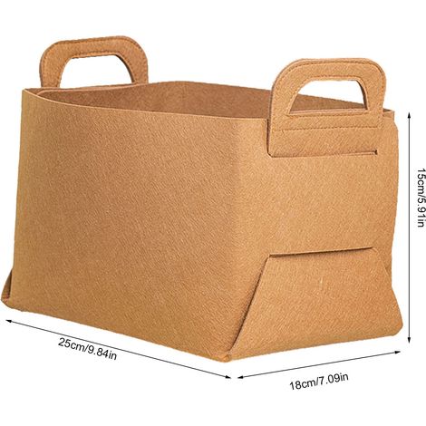 Corbeille de rangement en feutre épaississant et lavable - Modèle M (25x18x15cm) - Couleur brun - Design compact avec côtés repliables et anses (1/5)