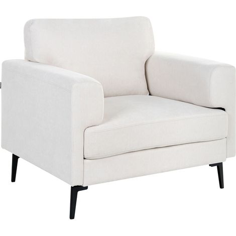 Poltrona con rivestimento in tessuto gambe in metallo imbottite e braccioli lineari colore beige chiaro Lousto (1/5)