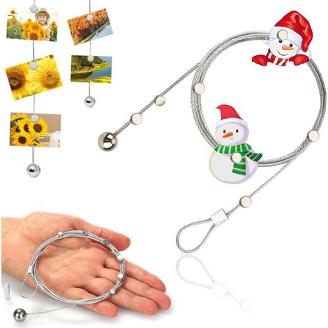 Lot de 2 câbles métalliques pour photos, avec aimants pour suspendre photos et cartes postales. (1/5)