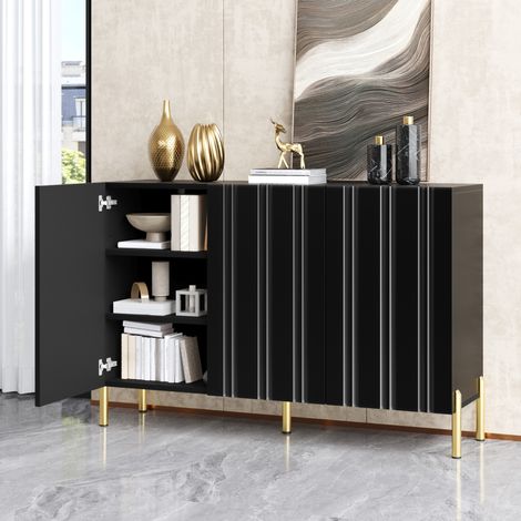 Zapatero de 3 puertas utilizable como aparador, estantes regulables, 120x35,5x80 cm, negro OKMYHOME (1/5)