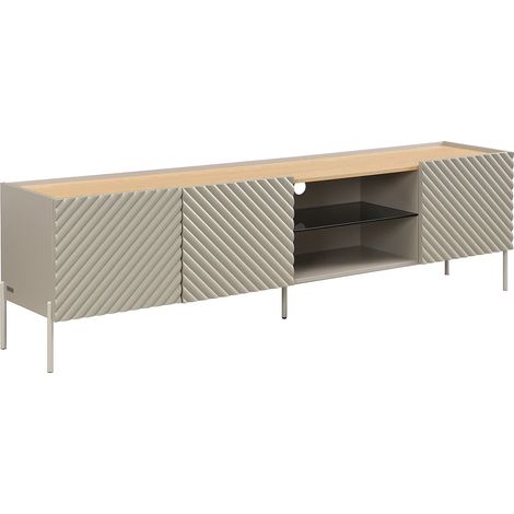 Mobile TV 3 ante e 2 nicchie con LED in MDF e vetro temperato fumé Beige e naturale chiaro - TASIBA (1/5)