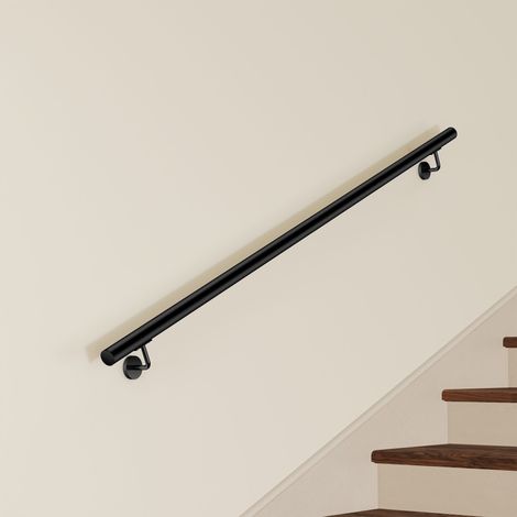 Main Courante Murale pour Escalier en Inox 304 noir - Rampe Escalier 180 cm avec Supports Fixation et Embouts Inclus - Usage Intérieur & Extérieur