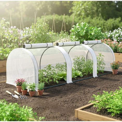 Invernadero túnel 295x100x80 cm de acero blanco con 3 ventanas para jardín - MEUBLIV (1/5)