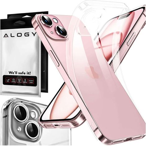 Custodia per iPhone 15 Plus Custodia in silicone trasparente protezione fotocamera copertura obiettivo Alogy Slim + Vetro (1/5)