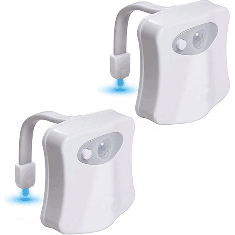Veilleuse LED à détecteur de mouvement pour cuvette de toilettes, avec éclairage changeant de couleur, pour salle de bain (piles). (1/5)