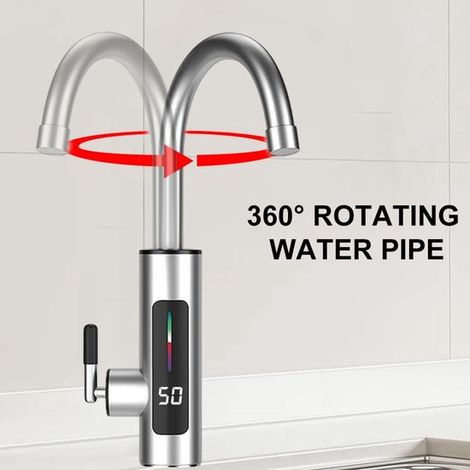 Warm und Kaltwasserhahn, elektrischer Edelstahlhahn, LED Temperaturanzeige, Küchenarmatur mit Durchlauferhitzer, um 360 Grad drehbarer Wasserhahn (1/5)