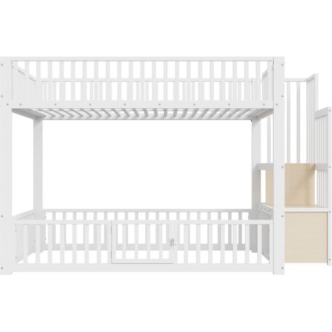 Litera 140x200 blanca con escalera de almacenaje y LED (1/5)