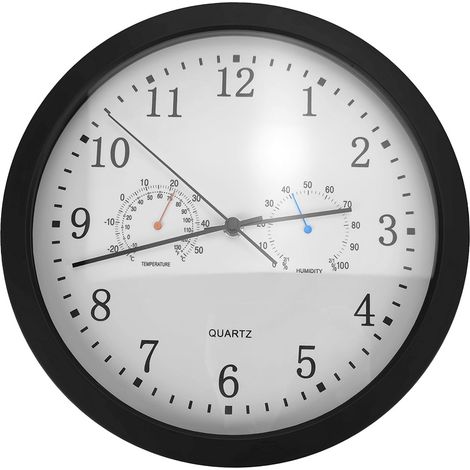 Horloge murale silencieuse avec thermomètre et hygromètre, 30 cm de diamètre, noire (1/4)