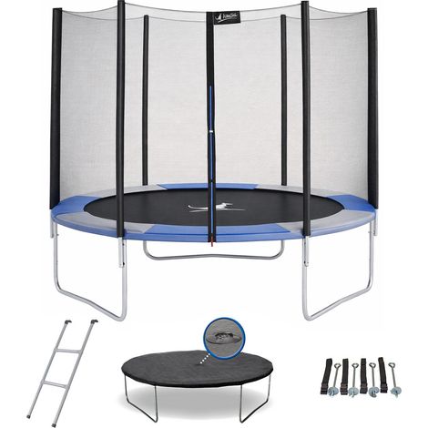 Trampoline rond Ø250cm avec filet de sécurité 1,80m – Structure acier galvanisé – Tapis PERMATRON renforcé – Échelle et bâche incluses – Kangui