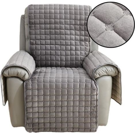 Housse de Fauteuil inclinable en peluche, Housse de canapé antidérapante Douce Housse de Fauteuil épaissie,Gris (1/4)