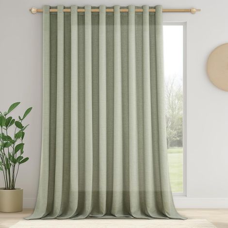 1 Pièce Rideau Salon Voilage Vert Sauge Grande Largeur 300x245 CM pour Porte Fenetre Chambre Adulte Baie Vitrée Rideaux Voilage Intérieurs Effet en Lin Translucide à Oeillets (1/5)
