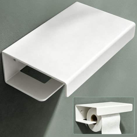 Mai & Mai Porte-Papier Toilette Dérouleur Mural en Alliage d'Aluminium Porte-Rouleau Stable Blanc Sablé Rangement WC avec Étagère 200×130×65 MM Lino-05 (1/5)