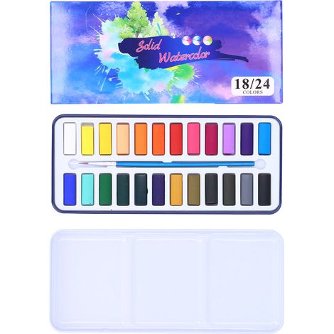 Solid Watercolor Iron Boxed Multicolor Drawing Paints with Hook Line Pen Painting Supplies24 Colors (1/5)