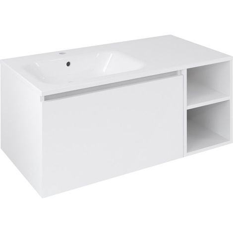Meuble vasque LOREA 100x46x51,5cm (70+30Pcm), gauche, blanc mat (1/4)