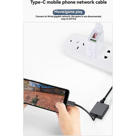 Adaptateur Ethernet Type-C Carte Réseau Gigabit Ethernet Type-C Vers RJ45 avec PD100W pour TV Stick PC Ordinateur Portable Smartphone (1/2)