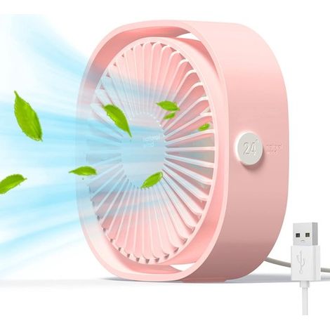 Mini ventilador de escritorio USB，silencioso y portátil，solo USB (no necesita pilas)，3 velocidades，giratorio 360° para el hogar y los viajes，rosa (1/5)