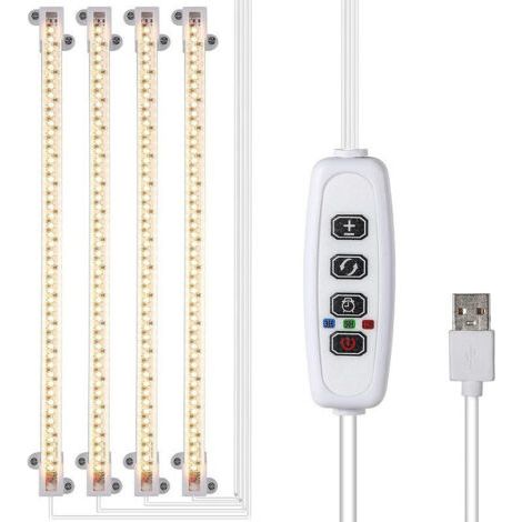 Bande lumineuse de croissance des plantes - LED - 430 nm + 660 nm - Lumière rouge et bleue - Minuterie 3/9/12 heures - Mode 4 interrupteurs - Lampe de croissance pour plantes succulentes - 4 tubes -