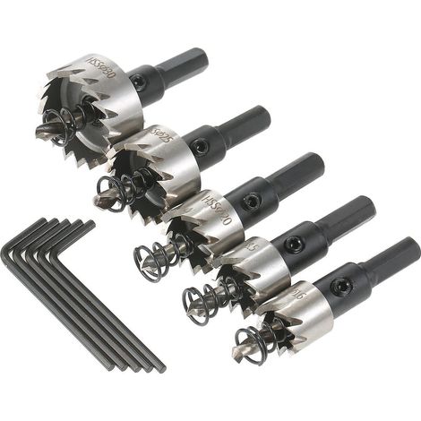 Set mit 5 HSS-Lochsägen + Adapter, Spreizbohrer, Einzelaufbewahrung