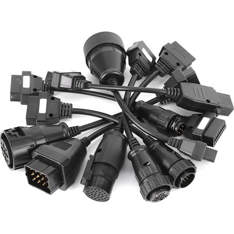 8pcs Câbles Extension Connecteur OBD2 Camion Outil Diagnostic Auto Jeu Complet Noir 12V DC (1/5)