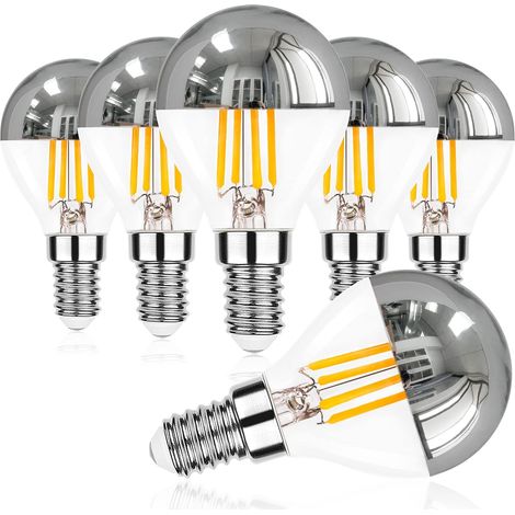 Lampe LED Edison P45 Intensité Variable 4W Ampoule à Couronne Argentée 40W Culot Candélabre E14, Rétro Blanc Chaud 2700 K, Ampoule Miroir Vintage, 6 Pièces (1/5)