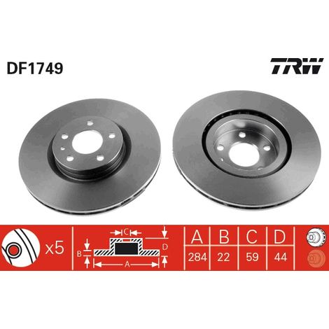 DISCO FRENO ANTERIORE DF1749 TRW