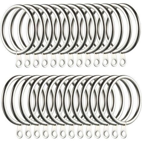 60pcs Anneaux de Rideau, Anneaux de Rideau en métal Crochets Suspendus pour Tringles à Rideaux Anneaux de Suspension de Rideau de 38mm (Argent)